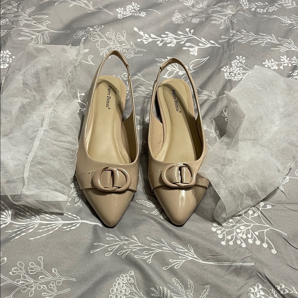 Pierre Dumas Nude Patent Pointed Toe Slingback  with Buckle